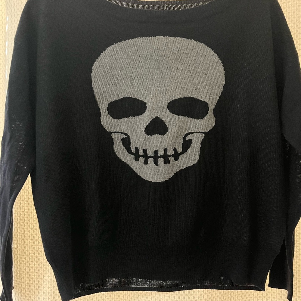 Chaser Black and Gray Skull Crewneck Sweater